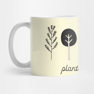 Love your planet: Plant more trees + bird (black text) Mug